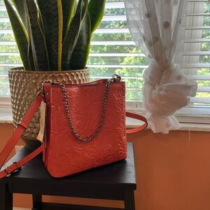Patricia Nash Orange Textured Shoulder Bag with Chain Strap